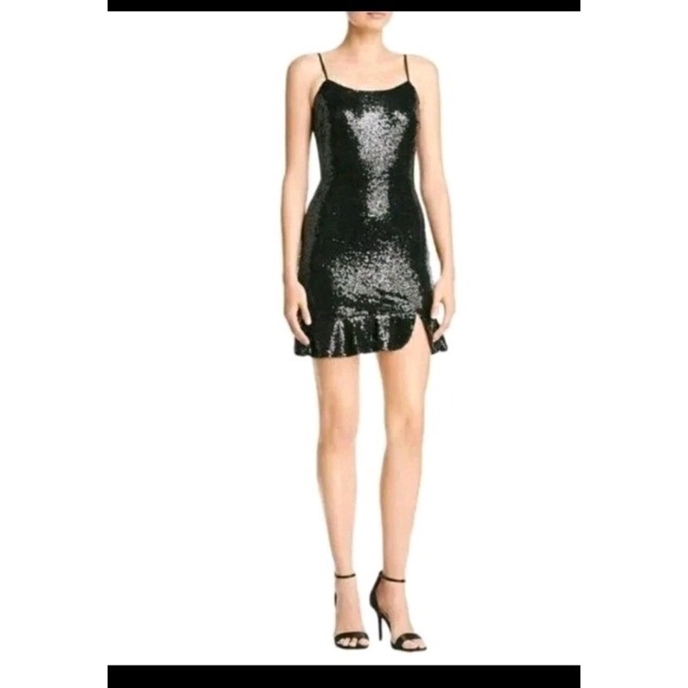AQUA Black Sequin Ruffle Hem Mini Dress D18159 Sleeveless Cocktail Party‎ Mens M